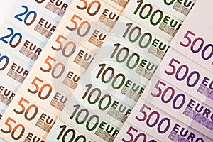 European currency banknotes background