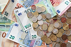 European currency money euro banknotes, credits, leasing.