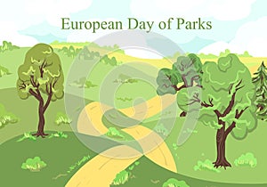 European Day of Parks. Holiday of May 24. Trees for a card botanical garden, forest, entourage. Park poster