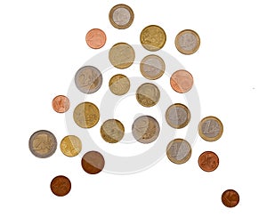 European euro coins, isolated on white. Small change. photo