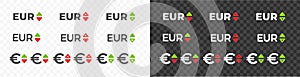 European euro, EUR with up and down arrow currency exchange rate vector design. Foreign currencies, exchange rates value graphic