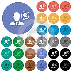 European Euro financial advisor round flat multi colored icons