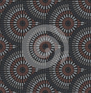 European fan pattern in patio paving variegated texture