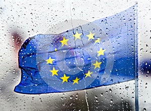 European flag in the rain