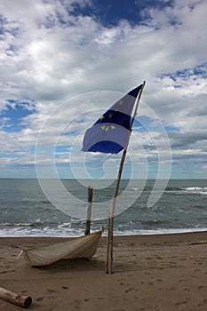 European Flag at Torre del lago free beach