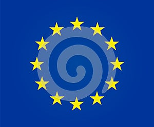 European flag with yellow stars on blue background. Euro logo. Europe emblem. Circle ring of golden stars as symbol europa union.