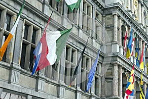 European flags on the Antwerp City Hall