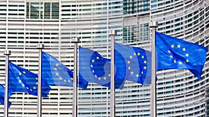 European Flags at the European Commission building in Brussels