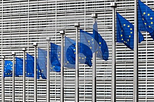 European Flags in front of the Berlaymont Building photo
