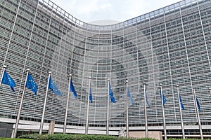 European flags in front of the European Commission headquarters in Brussels, Belgium