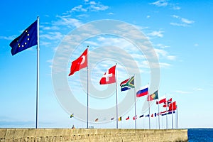 European flags waving in the wind