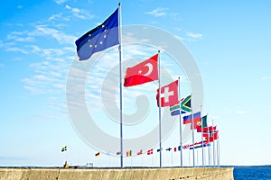 European flags waving in the wind