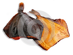 European flounder. Headless. Smoked. Isolated. White background