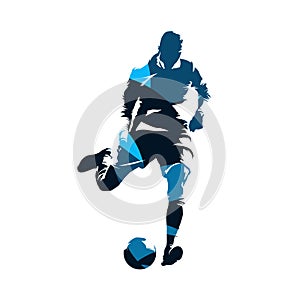 European football player kicking ball, soccer. Isolated vector s