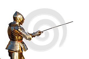 European knight in armor isolated on white background