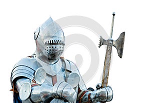 European knight in armor isolated on white background