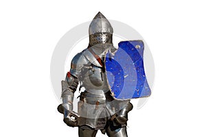 European knight in armor isolated on white background