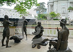 European, Malay and Chinerse merchants` statue, Singapore