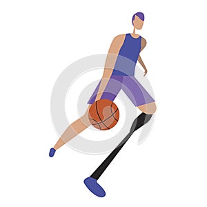 European man with a prosthetic leg playing basketball isolated on white background, flat vector stock illustration with cartoon