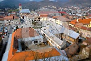 European medieval city view, miniature tilt shift lens effect