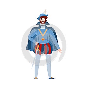 European medieval nobleman in rich clothes, flat vector illustration isolated.