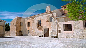 European medieval town with streets and very old stone buildings