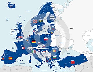 European member states of NATO (North Atlantic Treaty Organization). Vector illustration