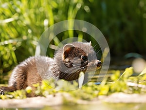 European mink (Mustela ludoviciana) in water. Made with Generative AI photo