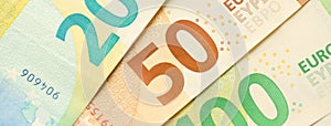 European money euro banknotes. Bills of European union currency