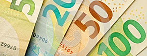 European money euro banknotes. Bills of European union currency