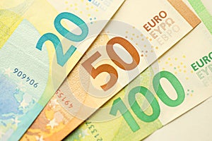 European money euro banknotes. Bills of European union currency