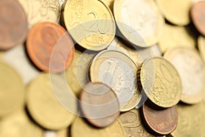 European money euro coins. Shiny coins of European union currency