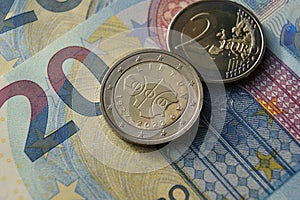 European money. Lithuanian 2 euro coin Basketball in Lithuania.