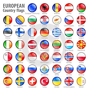 European National Flag Buttons Set