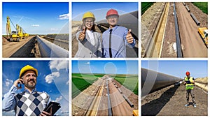 European Natural Gas Pipeline Construction Site - Photo Collage