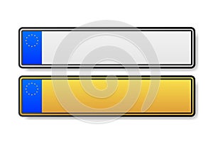 European Number plate car. Information sign. Options for vehicle license plates.