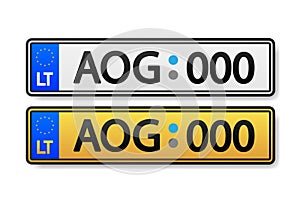 European Number plate car. Information sign. Options for vehicle license plates.