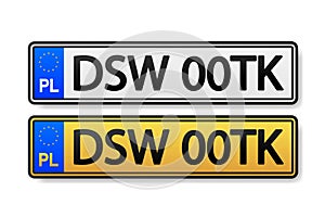 European Number plate car. Information sign. Options for vehicle license plates.