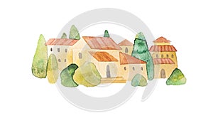 European old town, village. Isolated watercolor, noetic style