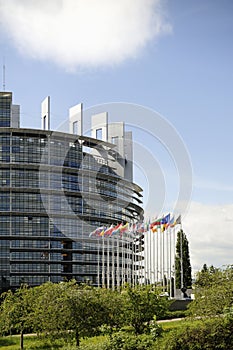 European Parliament with flags