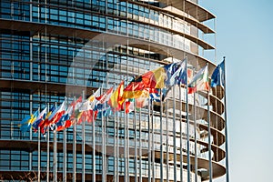 European Parliament frontal flags Strasbourg Brussels