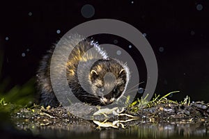 European polecat with frog prey