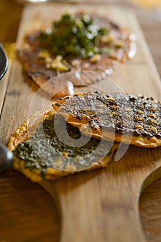 European restaurant, Nordic smoked salmon, Spanish sour cress salad, marinated toasted bread