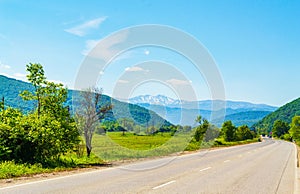 European road E772 beautiful green spring day panorama Bulgaria