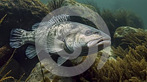 European seabass (Dicentrarchus labrax) isolated undersea in its natural habitat