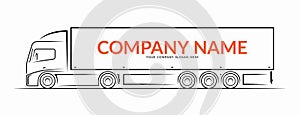 European semi truck with trailer, road train silhouette, outlined contour, side view with place for logo. Vector