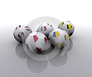 European soccer balls with flags