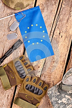 European soldier items flat lay.