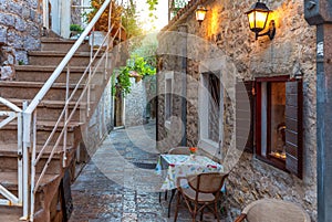 European street cafe, Old Town of Budva, Montenegro