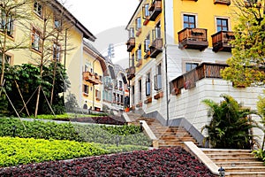 European style building in huizhou hallstatt town photo